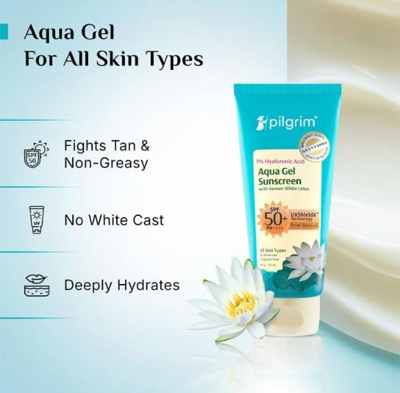 Pilgrim 1% Hyaluronic Acid Aqua Gel Sunscreen SPF 50+ PA++++ (50g)